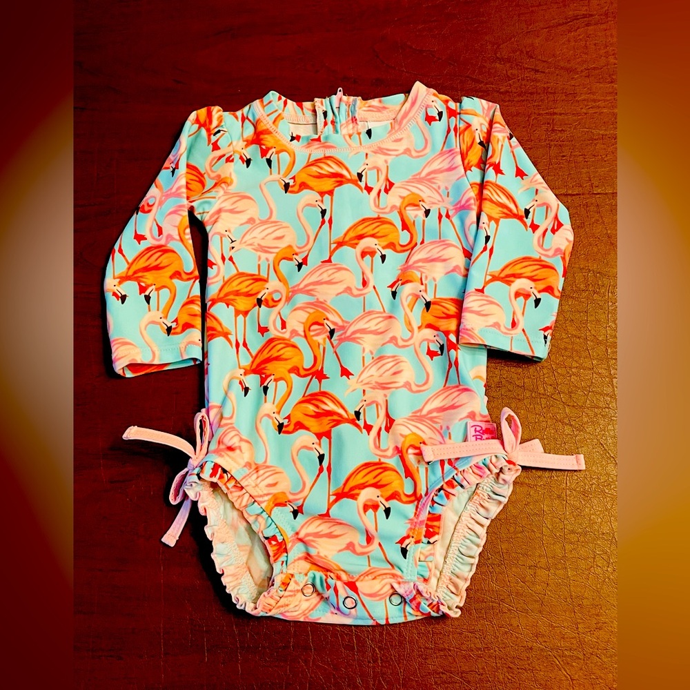 Ruffle Butts One Piece Flamingo Swimsuit- Size 6-12 Months - Like New